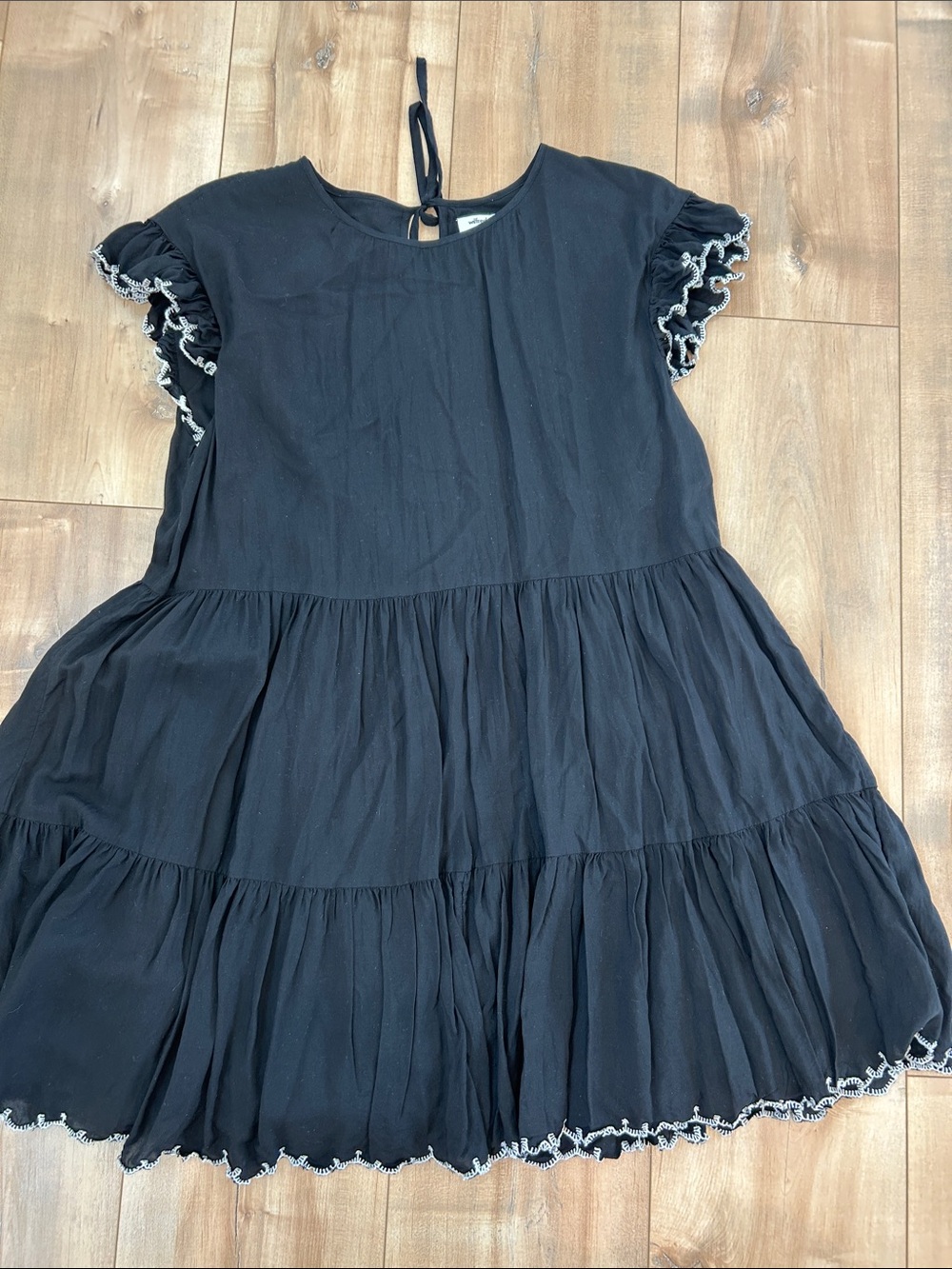 Wilfred Black Tiered Mini Dress with White Contrast Trim